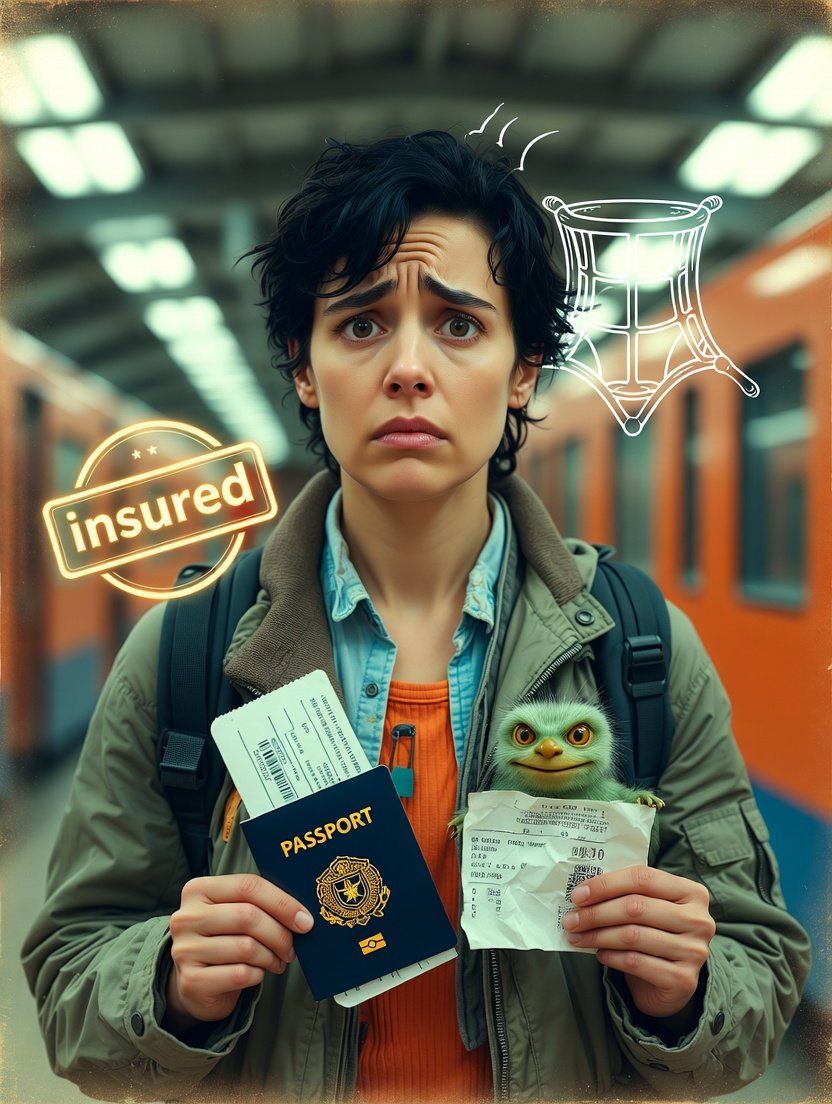 stressed American traveler in a hoodie holding a half-eaten airport pretzel